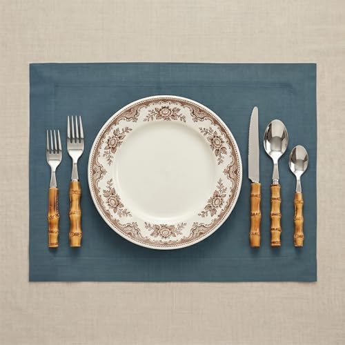 Solino Home 100% Linen Placemats Peacock Blue, Fete 14 x 19 in, Set of 4