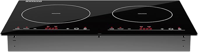 Empava Electric Stove Induction Cooktop Horizontal with 2 Burners in Black Vitro Ceramic Smooth Surface Glass 120V, 12 Inch