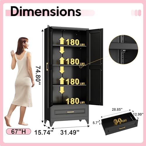 UNICOLY Pantry Kitchen Cabinet with Drawer, 75" Tall Pantry Storage Cabinet