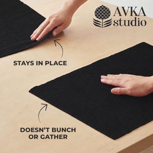 100% Cotton Ribbed Placemats - Set of 8-13 x 19 Inches - Black - Everyday Cloth Table Mats - Thick Construction, Washable & Reusable Cloth Place Mats - by AVKA Studio