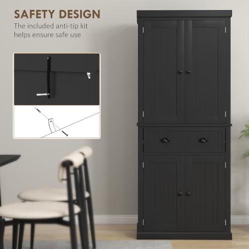 HOMCOM 72" Kitchen Pantry Cabinet Freestanding Tall Storage Cabinet Black