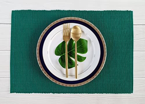 100% Cotton Ribbed Placemats - Set of 4-13 x 19 Inches - Peacock Green - Everyday Cloth Table Mats - Thick Construction, Washable & Reusable Cloth Place Mats - by AVKA Studio