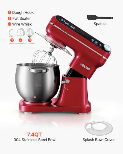 VEVOR 7.4 Qt Tilt Head Stand Mixer 500W Metal Electric Dough Mixer