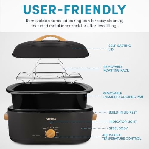 AROMA® 20Qt. Roaster Oven, Fits 24-lb. Turkey, Adjustable Temperature Settings, Keep Warm Setting, Lava Rock (ART-830LR)