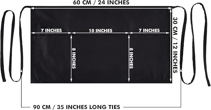 Dreamology 12 Pack Server Aprons with 3 Pockets,Black Server Apron,Waitress Apron,Waist Aprons with Pockets,Server apron,Waiter Aprons,Serving Apron Women,Waist Aprons,Black Aprons Bulk