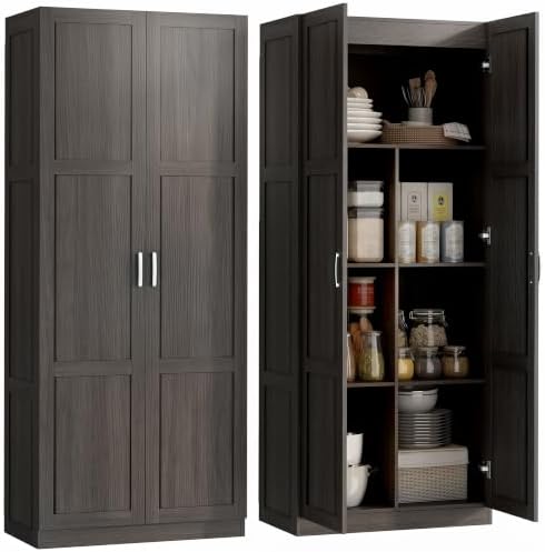 HOMCOM 71" Tall Kitchen Pantry Cabinet with 4 Adjustable Shelves Espresso