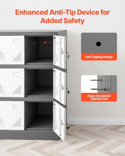 VEVOR 9 Doors Metal Locker Lockable Steel Storage Cabinet 66 lbs Load Gray