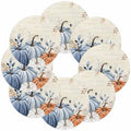 Fall Round Placemats Set of 8 Thanksgiving Blue Pumpkin Place Mats Washable Woven Placemat Autumn Eucalyptus Leaves Circle Braided Table Mat for Kitchen Dining Table Holiday Party Fall Decor 15 Inch