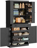 IRONCK 72" Kitchen Pantry Cabinet with Drawer and Sliding Racks, Black