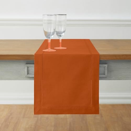Solino Home Cotton Linen Table Runner Cinnamon Hemstitch, 14 x 72 in