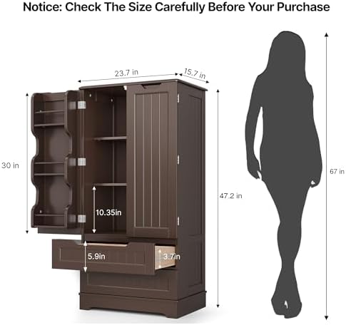 Gizoon 47'' Kitchen Pantry Cabinet with Drawers for Dining Room, Dark Brown
