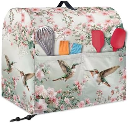 Hummingbird Flower Mixer Cover Protector Compatible with 4-8 Qt Kitchen Aid Mixer Covers Anti-Stain Kitchen Appliance Dust Cover with Handle Pockets
