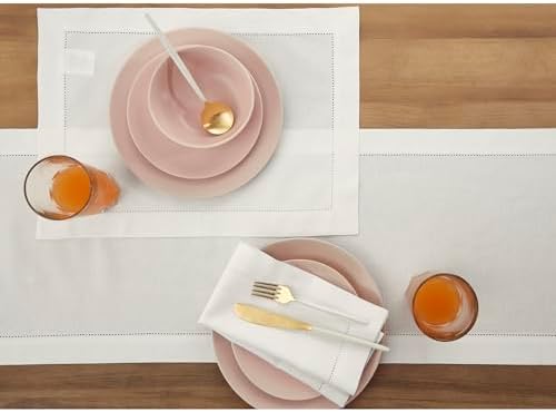 Solino Home Cotton Linen Table Runner White Hemstitch, 14 x 90 in