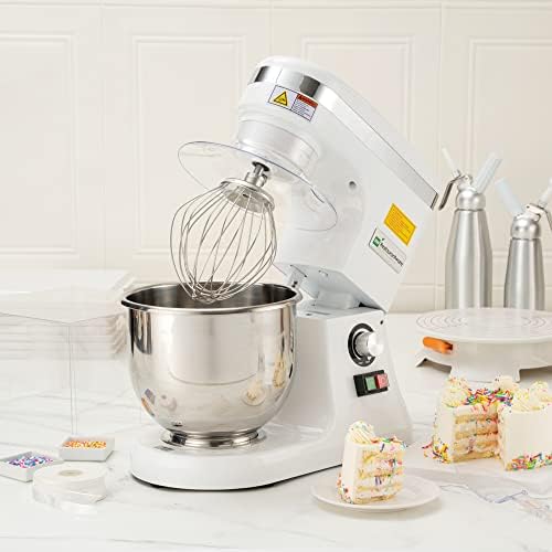 Restaurantware Hi Tek 5.3-Qt Electric Stand Mixer 1 Tilt-Head Kitchen Mixer With Stand - Includes Dough Hook Whisk & Beater 110V/60Hz White Aluminum Stand Mixer Up To 660 RPM