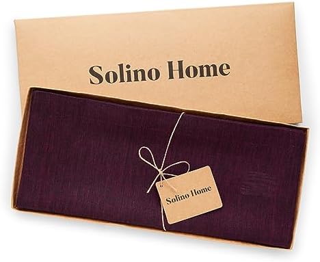 Solino Home 100% Pure Linen Table Runner Burgundy Woven, Athena 14 x 36 in