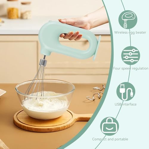 Cordless Hand Mixer, 4 Speed Handheld Egg Beater Portable Electric Whisk
