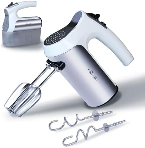 200W Hand Mixer, Lightweight Electric Mixer with Turbo Function, 5-Speed Handheld Mixer for Whipping, Folding, and Dough Kneading, Compact Storage with Attachments (white)