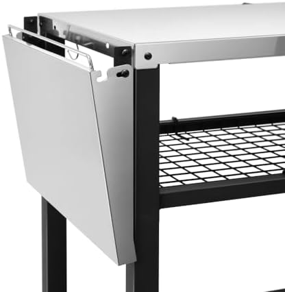 Outdoor Grill Cart Pizza Oven Stand, Three-Shelf Stainless Steel Food Prep Table Patio BBQ Grill Table Bar Cart Kitchen Island with Wheels