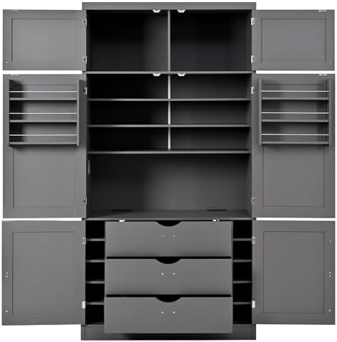 Ball & Cast 80″Tall Freestanding Kitchen Pantry Cabinet with 2 Power Outlets & 3 Large Drawers,41" W Versatile Farmhouse Pantry Storage Cabinet w/Adjustable Shelves and Door Shelves,for Kitchen, Grey