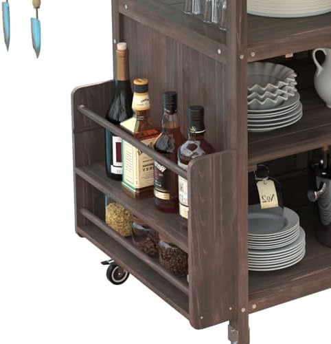 Merax Grill Cart with Storage, Patio Kitchen Island Outdoor Grill Table with Lockable Wheels Drop Leaf, BBQ Cart Movable Pizza Oven Table Stand, Brown