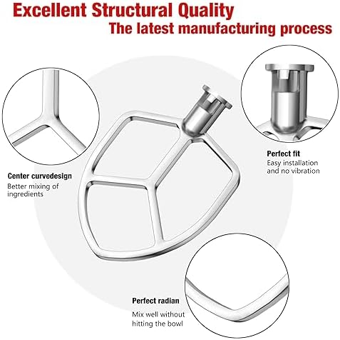5.5-6QT Stainless Steel Flat Beater for KitchenAid Stand Mixer, Kitchen Aid Paddle Attachment Accessories/No coating/Dishwasher Safe Replacement for kitchenaid Professional 5 Plus and 600 Series Mixer