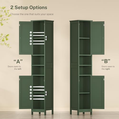 TEENFON 43" H Storage Cabinet with 4 Doors 67" Tall Bathroom Cabinet with Adjustable Shelves and Doors, Green