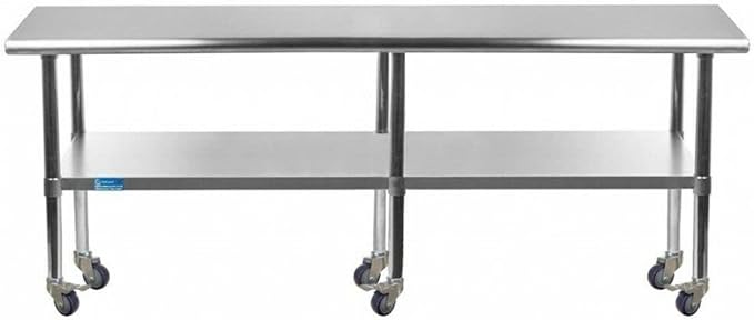 AmGood 96" Long x 36" Deep Stainless Steel Table with Casters