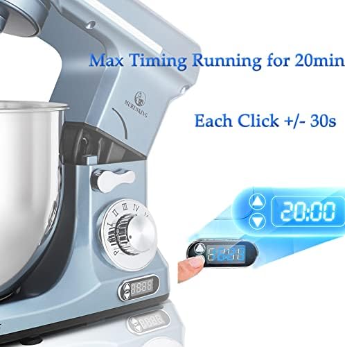 Professional Stand Mixer, 6-Qt with Timer, MK37 500W 6-Speed Tilt-Head Food Electric Mixer Kitchen Machine,Plastic (Silver Blue)
