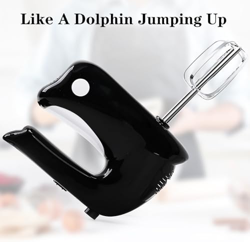 5-Speed Hand Mixer Handheld，300 W Electric Whisk with 4 Stainless Steel Accessories，Electric Hand Mixer for Baking Cakes, Eggs, Cream （Black）