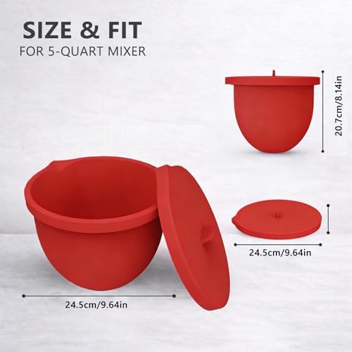 Silicone Bowl Liners with Lids for KitchenAid 5 Qt Tilt Mixing Bowl Inserts, Kitchen Mixer Accessories for Baking & Cooking, Dishwasher Safe, Heat & Cold Resistant（Red & Black）