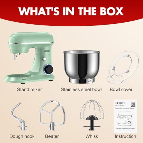 CEBORY Stand Mixer, 4QT 10+P-Speed Electric Kitchen Mixer with Bowl