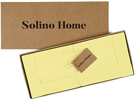 Solino Home Cotton Linen Dining Table Runner Yellow Hemstitch, 14 x 90 in