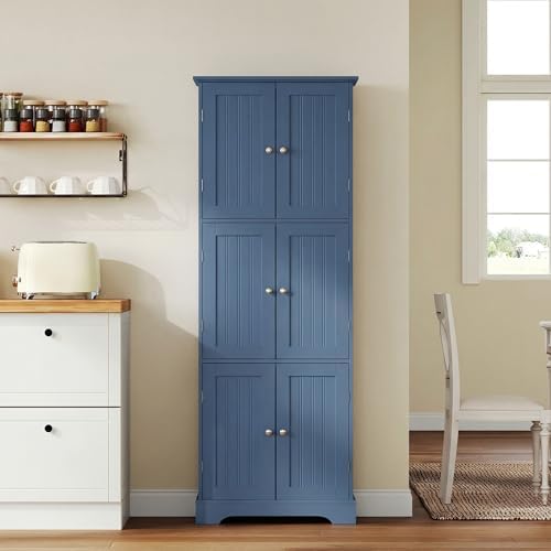 ChooChoo 63.2" Tall Bathroom Storage Cabinet with 6 Doors, Pantry Cabinet