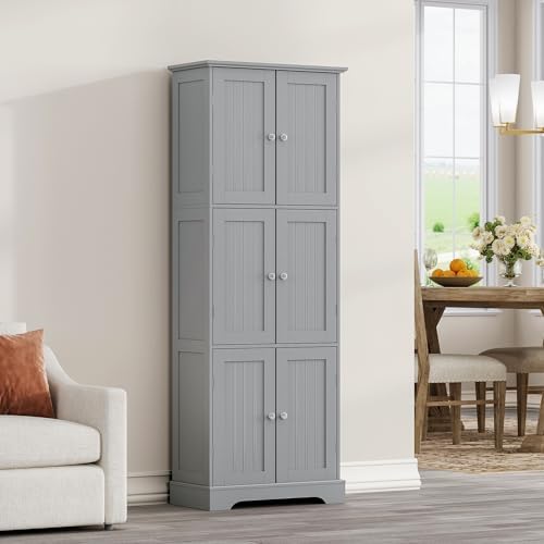 ChooChoo 63.2" Tall Bathroom Storage Cabinet with 6 Doors, Pantry Cabinet