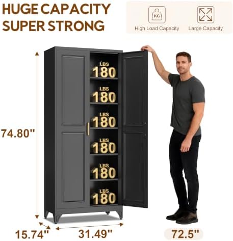 UNICOLY 75" Kitchen Pantry Cabinet, Metal Tall Storage Cabinet with Doors