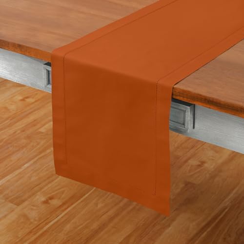 Solino Home Cotton Linen Table Runner Cinnamon Hemstitch, 14 x 48 in