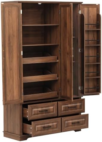 Merax 72" Farmhouse Pantry Cabinet with Pull-Out Trays & Door Storage