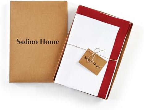 Solino Home 100% Linen Napkins, 20 x 20 in, Red and White Border, Set of 4