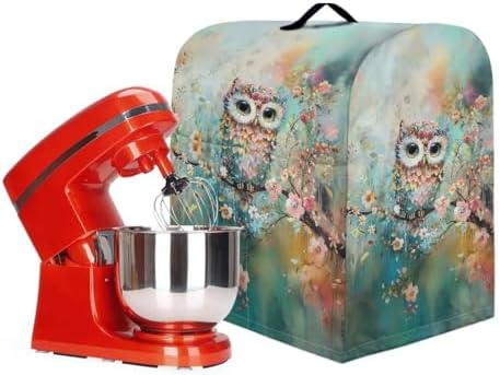 Funny Owl Print Stand Mixer Cover Compatible with 4-8 Qt Kitchen Aid Mixer Covers Anti-Stain Kitchen Appliance Dust Cover with Handle Pockets