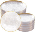 Rubtlamp 100Pcs Clear Gold Plastic Plates, Disposable Plates With Gold Rim, Heavy-duty Party Platos, Hammered Plastic Plates Include 50 Clear Dessert Plates, 50 Dinner Plates for Party