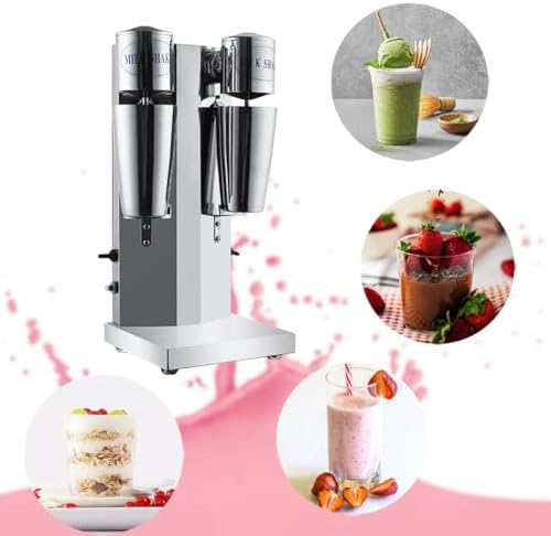 INTBUYING Dual Head Milkshake Machine Stainless Steel Milk Shake Machine 2 Speed with Mixing Cup, Smoothie Mixer Blender Cocktail Maker Commercial Milkshake Mixer