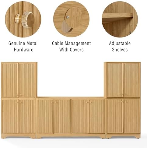 Crosley Furniture Naomi 3-Piece Reeded Pantry & Sideboard Set
