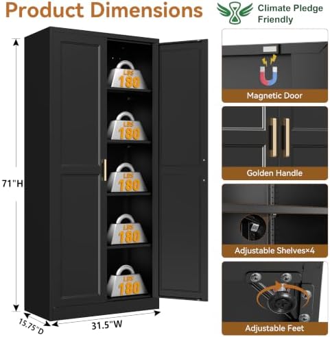 Polup Pantry Cabinet, 71" Tall Metal Storage Cabinet with Doors and Shelves