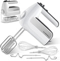 5-Speed Electric Hand Mixer, 800W Handheld Mixer with Turbo for Baking & Cooking, Kitchen Food Mixer with Storage Case & 6 Stainless Steel Attachments (2 Beaters, 2 Dough Hooks, 2 Whisks)-White