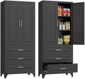 Polup 75" Metal Storage Cabinet, Kitchen Pantry Cabinet with 3 Drawers