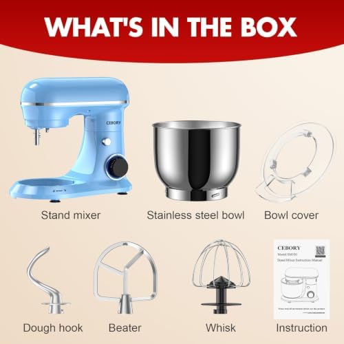CEBORY Stand Mixer, 4QT 10+P-Speed Electric Kitchen Mixer with Bowl