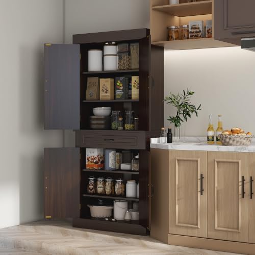 HOMCOM 71" Freestanding Kitchen Pantry Cabinet 4 Doors Coffee
