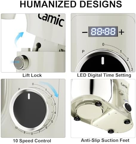 Camic Stand Mixer, 4.2QT+5.3QT Two bowls Electric Mixer,White