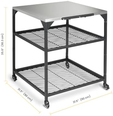 ooni Large Modular Outdoor Table - 31x31x35 Inch Stainless Steel Pizza Oven Stand, Barbecue Cart, Outdoor Pizza Station