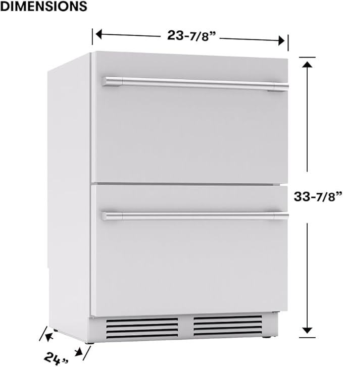 Zephyr Presrv 24 Inch Outdoor Dual Zone Refrigerator Drawers Wine & Beverage Fridge, Stainless Steel Wine Cooler Home Bar Under Counter Freestanding Built In, Energy Star Certified, 5.1 Cu. Ft